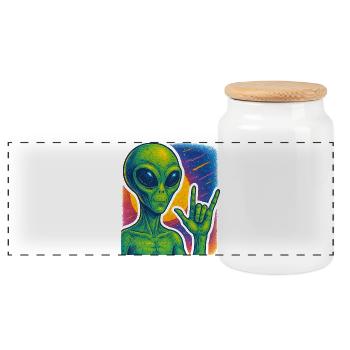 Galactic Alien Rock Hand Illustration - Panoramic Cookie Jar with Wooden Lid - white - Front