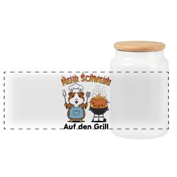 Mehr Schwein! Auf den Grill - Panorama Keksdose mit Holzdeckel - Weiß - Vorne