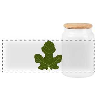 Fig Green Leaf Nature Design - Panoramic Cookie Jar with Wooden Lid - white - Front