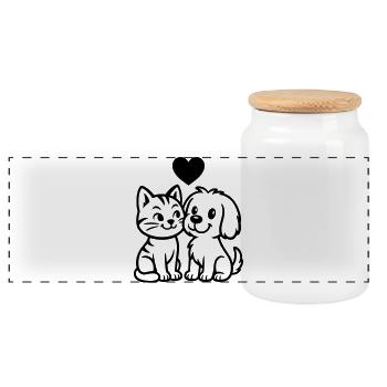 Chien mignon et chat mignon avec coeur - Boîte à biscuits avec couvercle en bois - blanc - Devant