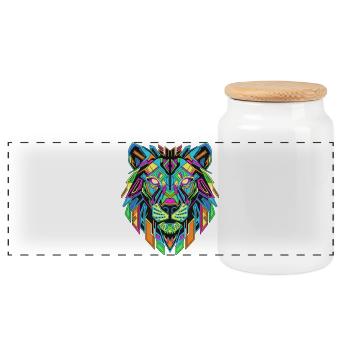 Neon Lion Head in Geometric Art - Panoramic Cookie Jar with Wooden Lid - white - Front