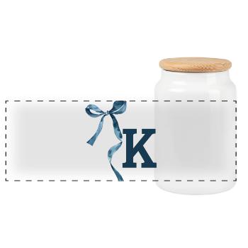Monogram k Geschenkidee - Panorama Keksdose mit Holzdeckel - Weiß - Vorne