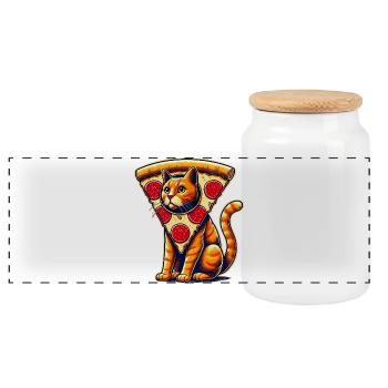 Funny Pizza Cat Fusion Illustration - Panoramic Cookie Jar with Wooden Lid - white - Front