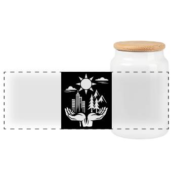 Urban Nature Harmony Illustration - Panoramic Cookie Jar with Wooden Lid - white - Front