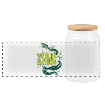 Wild Born Snake and Leaf Design - Panoramic Cookie Jar with Wooden Lid - white - Front