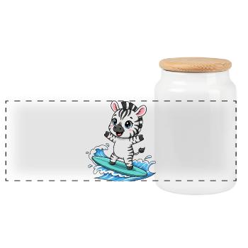 mignon zèbre surfeur dessin animé surf été - Boîte à biscuits avec couvercle en bois - blanc - Devant