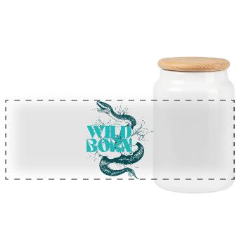 Serpent sauvage né et feuille tatouage Design - Boîte à biscuits avec couvercle en bois - blanc - Devant