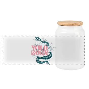 Wild Born Snake and Leaf Design - Panoramic Cookie Jar with Wooden Lid - white - Front