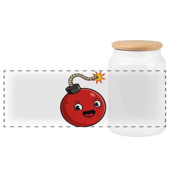 Cartoon Bomb with Cheerful Expression - Panoramic Cookie Jar with Wooden Lid - white - Front