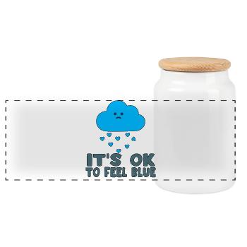 Melancholic Cloud Blue Hearts - Panoramic Cookie Jar with Wooden Lid - white - Front