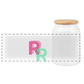 Letter R - Panoramic Cookie Jar with Wooden Lid - white - Front
