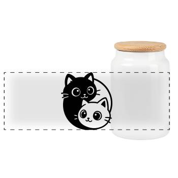 Ying Yang Cat Portrait - Panoramic Cookie Jar with Wooden Lid - white - Front