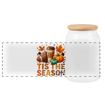 Tis the season Herbstzeit mit Football und Kaffee - Panorama Keksdose mit Holzdeckel - Weiß - Vorne