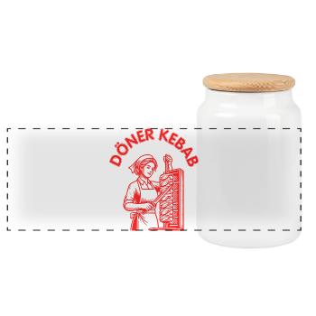 Döner kebab woman - Panoramic Cookie Jar with Wooden Lid - white - Front