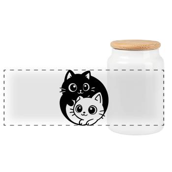 Ying Yang Kawaii Katzen Symbol - Panorama Keksdose mit Holzdeckel - Weiß - Vorne