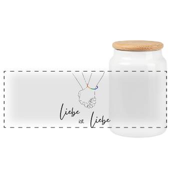 Conception de la ligne de cœur arc-en-ciel - Love is Love - Boîte à biscuits avec couvercle en bois - blanc - Devant