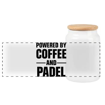 Padel & Kaffee – Powered By Coffee and Padel - Panorama Keksdose mit Holzdeckel - Weiß - Vorne