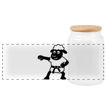 Karaté Mouton - Boîte à biscuits avec couvercle en bois - blanc - Devant