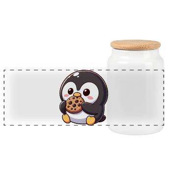 Cute Penguin Cookie Cartoon Dessert Sugar - Panoramic Cookie Jar with Wooden Lid - white - Front