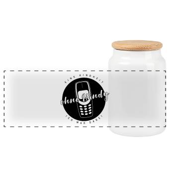 Without mobile phone retro phone design, 90s - Panoramic Cookie Jar with Wooden Lid - white - Front