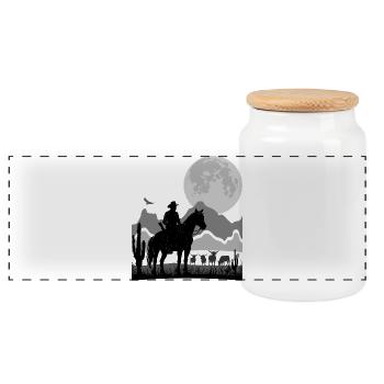 RANGER VEKTOR | RANCHER SILHOUETTE | 6K HDR - Panorama Keksdose mit Holzdeckel - Weiß - Vorne