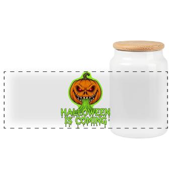 Halloween is coming: Spooky pumpkin with neon slime - Panoramic Cookie Jar with Wooden Lid - white - Front