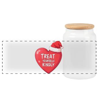 Coeur à bulles avec chapeau de Père Noël Faites-vous plaisir - Boîte à biscuits avec couvercle en bois - blanc - Devant