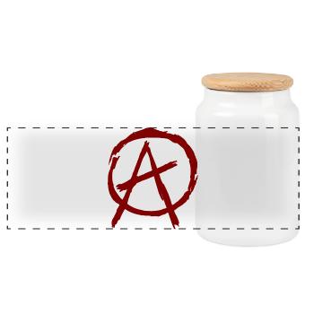 Anarchy symbol in circle - dark red - Panoramic Cookie Jar with Wooden Lid - white - Front
