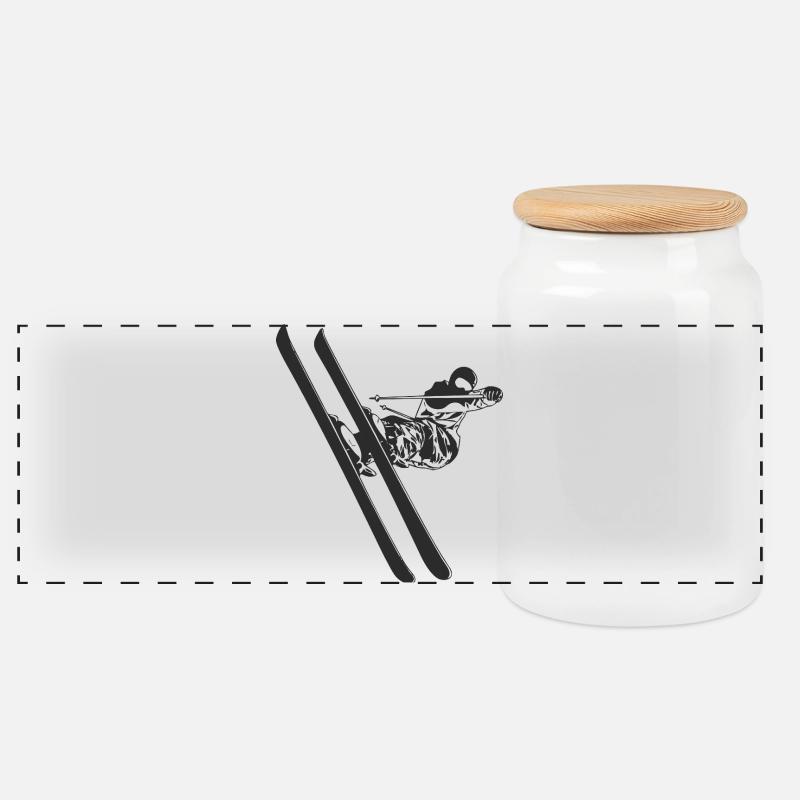 Skieur - Boîte à biscuits avec couvercle en bois - blanc