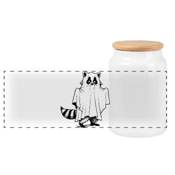 Raccoon in ghost costume illustration - Panoramic Cookie Jar with Wooden Lid - white - Front