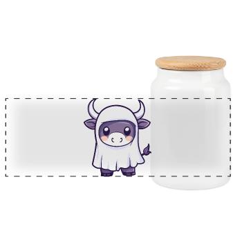 Stier Halloween Geist - Panorama Keksdose mit Holzdeckel - Weiß - Vorne