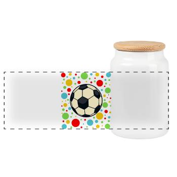 Spotty Vivid Confetti Soccer Ball - Panoramic Cookie Jar with Wooden Lid - white - Front
