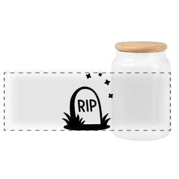 RIP Halloween Tombstone Silhouette - Panoramic Cookie Jar with Wooden Lid - white - Front