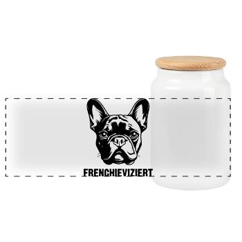 Cool French Bulldog - Panoramic Cookie Jar with Wooden Lid - white - Front