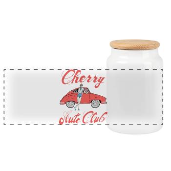 Cherry Auto Club - Panoramic Cookie Jar with Wooden Lid - white - Front