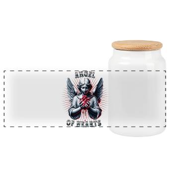 Angel with bleeding heart - Panoramic Cookie Jar with Wooden Lid - white - Front