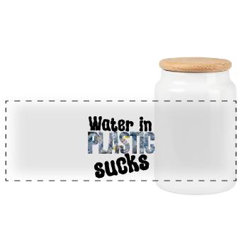 L’eau dans le plastique est gênante - Boîte à biscuits avec couvercle en bois - blanc - Devant