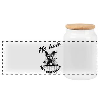 Sphynx Cat No Hair Don't Care - Panoramic Cookie Jar with Wooden Lid - white - Front