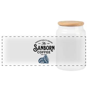 Illustration de grains de café bleus - Boîte à biscuits avec couvercle en bois - blanc - Devant