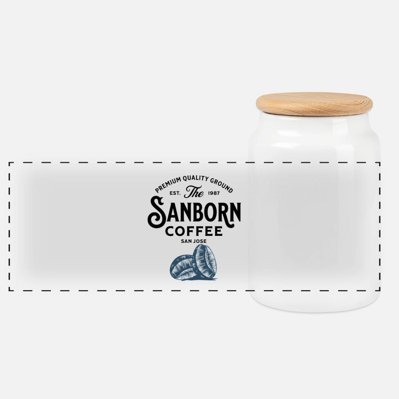 Illustration de grains de café bleus - Boîte à biscuits avec couvercle en bois - blanc