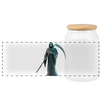 Death Reaper - Cooles Low-Poly-Logo - Panorama Keksdose mit Holzdeckel - Weiß - Vorne