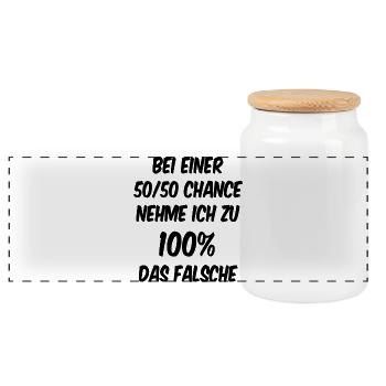 Bei 50/50 liege ich 100% falsch - Panorama Keksdose mit Holzdeckel - Weiß - Vorne