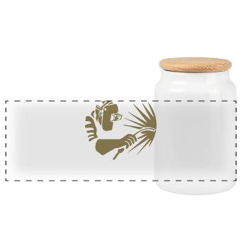 Minimalist Welder Silhouette Industrial - Panoramic Cookie Jar with Wooden Lid - white - Front