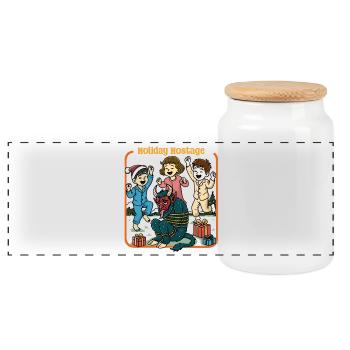 Holiday Hostage - Panoramic Cookie Jar with Wooden Lid - white - Front