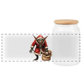 Gobelin de Noël avec des créatures - Boîte à biscuits avec couvercle en bois - blanc - Devant