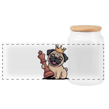 Drôle de carlin jouant aux échecs Cartoon King - Boîte à biscuits avec couvercle en bois - blanc - Devant