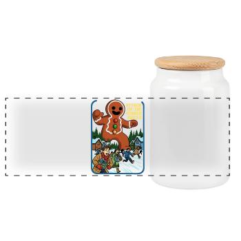 Attack of the Gingerbread  - Panoramic Cookie Jar with Wooden Lid - white - Front