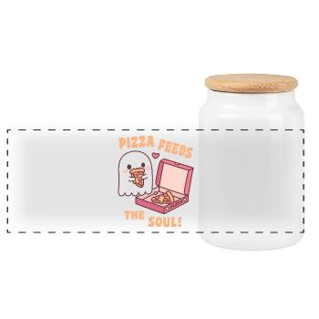 Une pizza fantôme mignonne nourrit l’âme drôle - Boîte à biscuits avec couvercle en bois - blanc - Devant