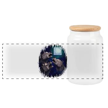 Retro Pixel Art 3 Wolfs Held heult den Mond an - Panorama Keksdose mit Holzdeckel - Weiß - Vorne
