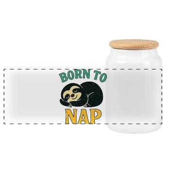 Born to Nap Faultier - Panorama Keksdose mit Holzdeckel - Weiß - Vorne